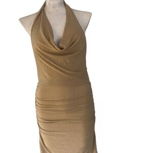 Elegant Gold Halter Dress